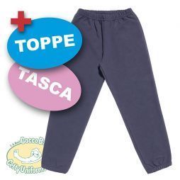 Felpa pesante, pantalone lungo con elastico alle caviglie e su richiesta toppe cucite invisibili